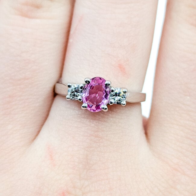 Ring Accented Solitaire 0.2ctw Round Diamonds .80ct Pink Topaz 14kw 6.8mm Sz7.25 2.9g 225110005