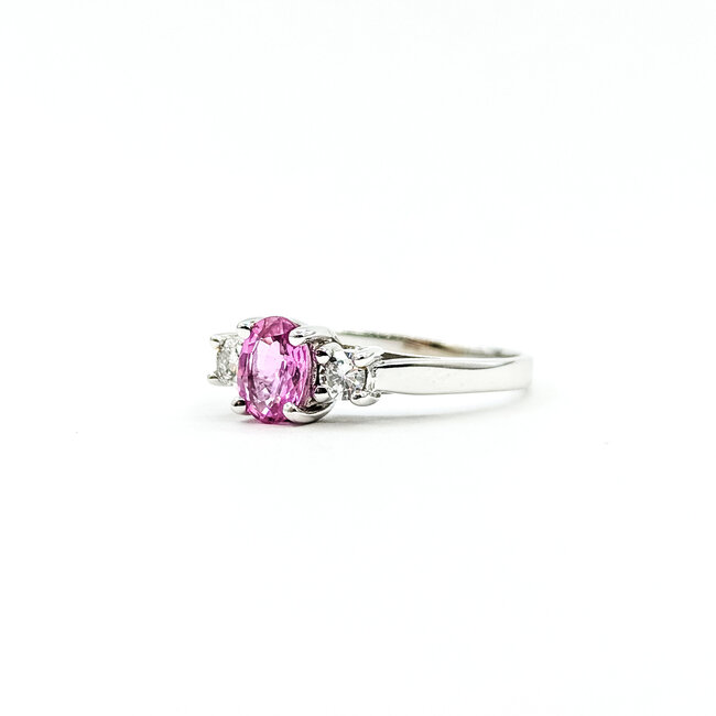 Ring Accented Solitaire 0.2ctw Round Diamonds .80ct Pink Topaz 14kw 6.8mm Sz7.25 2.9g 225110005
