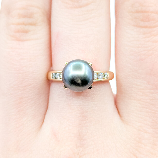 Ring 0.18ctw Round Diamonds 9mm Tahitian Pearl 14ky 9mm Sz6.5 4.5g 225110029