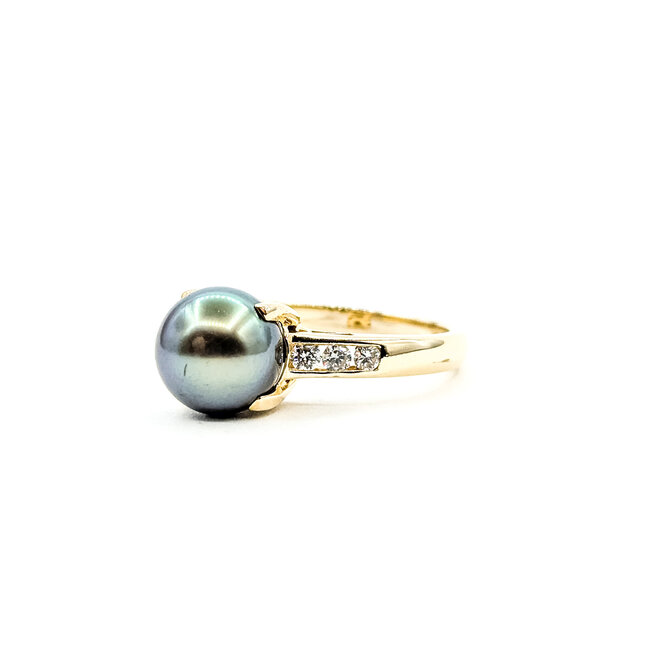 Ring 0.18ctw Round Diamonds 9mm Tahitian Pearl 14ky 9mm Sz6.5 4.5g 225110029