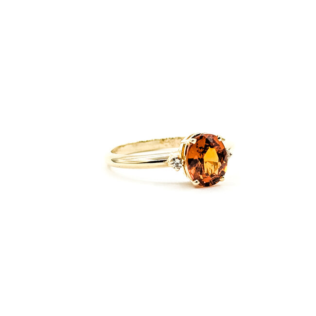 Ring Accented Solitaire 0.01ctw Round Diamonds 1.83ct Spessartine 14ky 8mm Sz8 2.6g 225110014