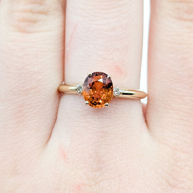 Ring Accented Solitaire 0.01ctw Round Diamonds 1.83ct Spessartine 14ky 8mm Sz8 2.6g 225110014