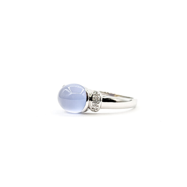 Ring East West 0.03ctw Round Diamonds 1.4ct Chalcedony 14kw 6mm Sz7 3g 225110025