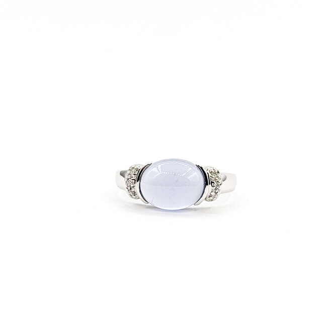 Ring East West 0.03ctw Round Diamonds 1.4ct Chalcedony 14kw 6mm Sz7 3g 225110025