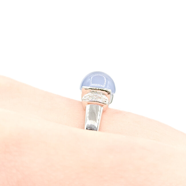Ring East West 0.03ctw Round Diamonds 1.4ct Chalcedony 14kw 6mm Sz7 3g 225110025