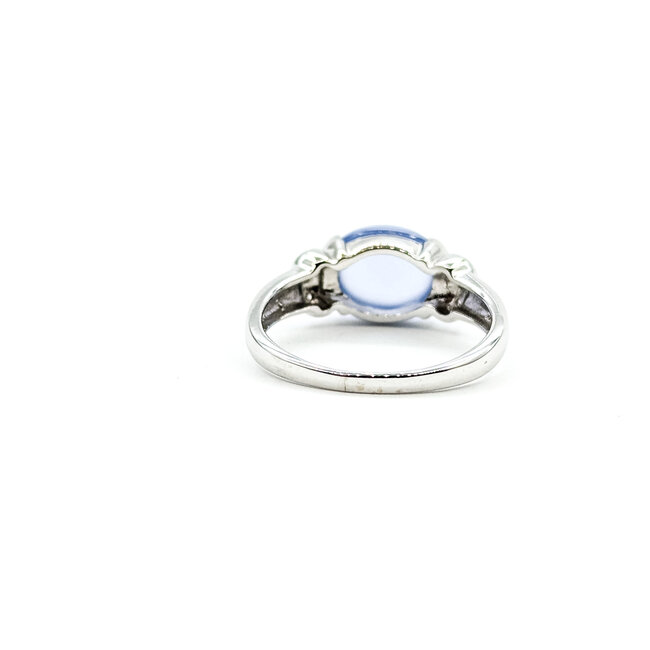 Ring East West 0.03ctw Round Diamonds 1.4ct Chalcedony 14kw 6mm Sz7 3g 225110025