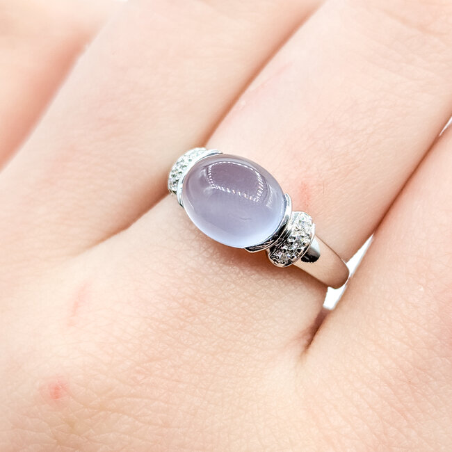 Ring East West 0.03ctw Round Diamonds 1.4ct Chalcedony 14kw 6mm Sz7 3g 225110025