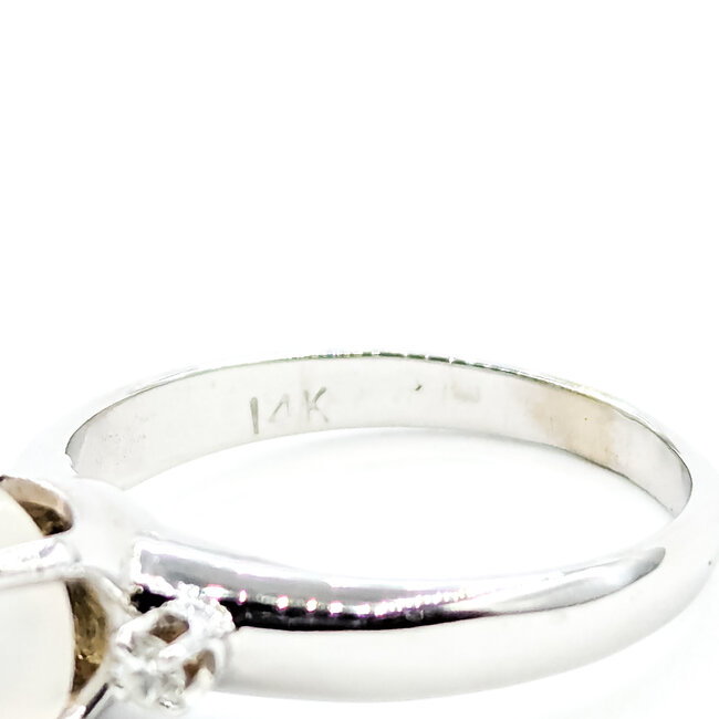 Ring Unique 0.05ctw Round Diamonds 1.15ct Catseye Moonston 14kw 6.5mm Sz4.5 2.5g 225110027