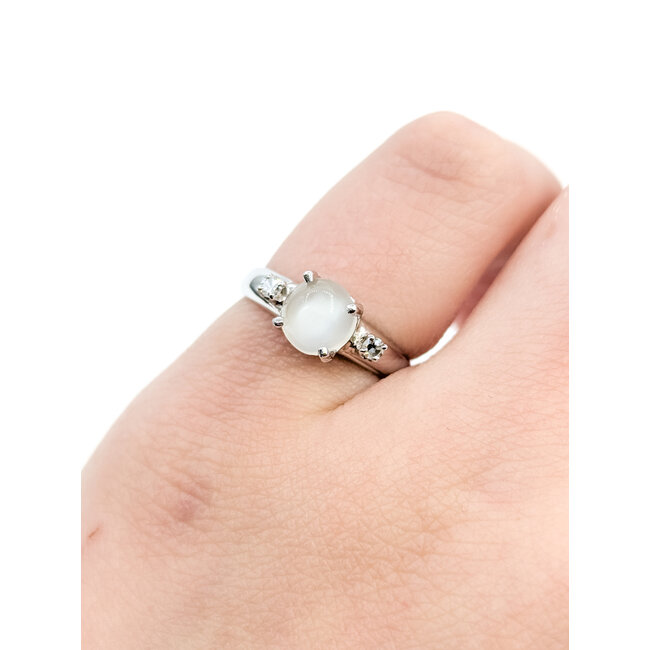 Ring Unique 0.05ctw Round Diamonds 1.15ct Catseye Moonston 14kw 6.5mm Sz4.5 2.5g 225110027