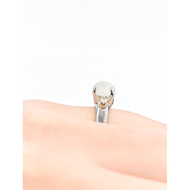 Ring Unique 0.05ctw Round Diamonds 1.15ct Catseye Moonston 14kw 6.5mm Sz4.5 2.5g 225110027
