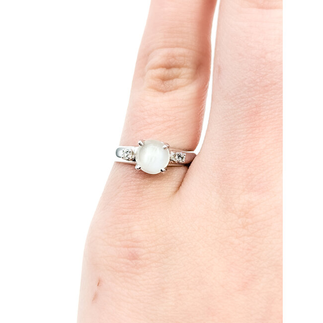 Ring Unique 0.05ctw Round Diamonds 1.15ct Catseye Moonston 14kw 6.5mm Sz4.5 2.5g 225110027
