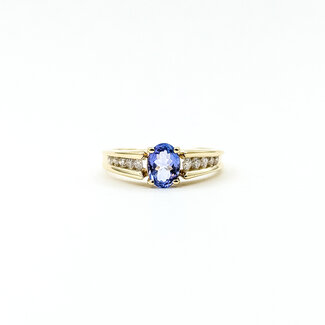 Ring Accented Solitaire 0.05ctw Round Diamonds 1ct Tanzanite 14ky 7mm Sz6 3.6g 225110008