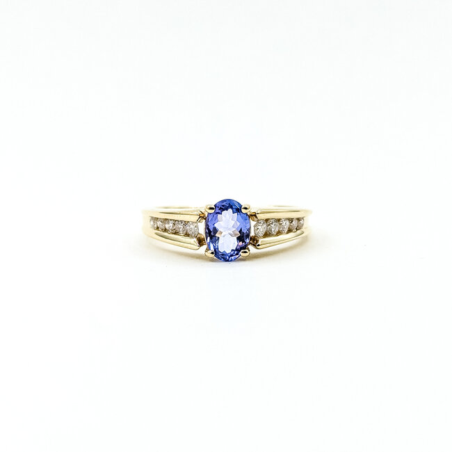 Ring Accented Solitaire 0.05ctw Round Diamonds 1ct Tanzanite 14ky 7mm Sz6 3.6g 225110008