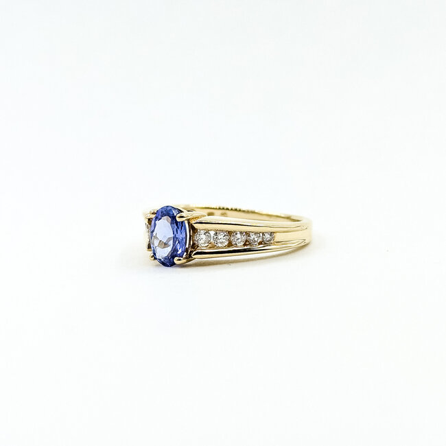 Ring Accented Solitaire 0.05ctw Round Diamonds 1ct Tanzanite 14ky 7mm Sz6 3.6g 225110008