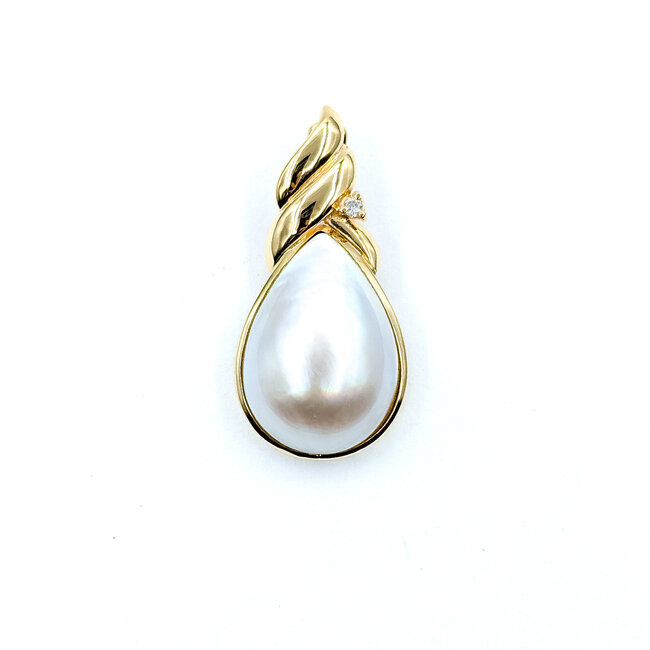 Pendant Enhancer 0.01ctw Round Diamonds 20.5mm x 15.5mm Pearl 14ky 32.4mm x 16mm 4.6g 225110035