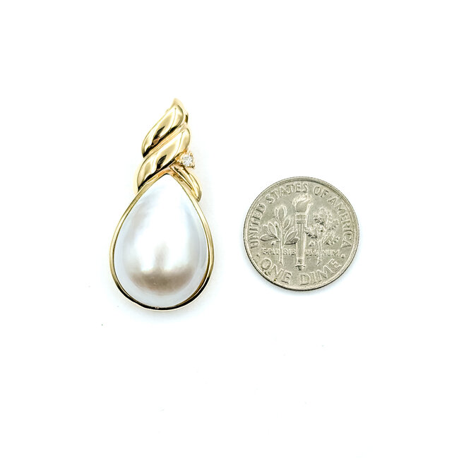 Pendant Enhancer 0.01ctw Round Diamonds 20.5mm x 15.5mm Pearl 14ky 32.4mm x 16mm 4.6g 225110035