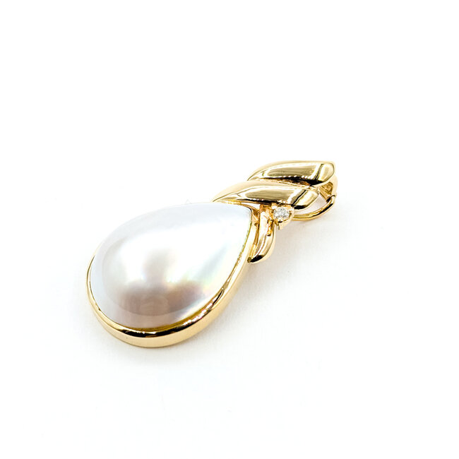 Pendant Enhancer 0.01ctw Round Diamonds 20.5mm x 15.5mm Pearl 14ky 32.4mm x 16mm 4.6g 225110035