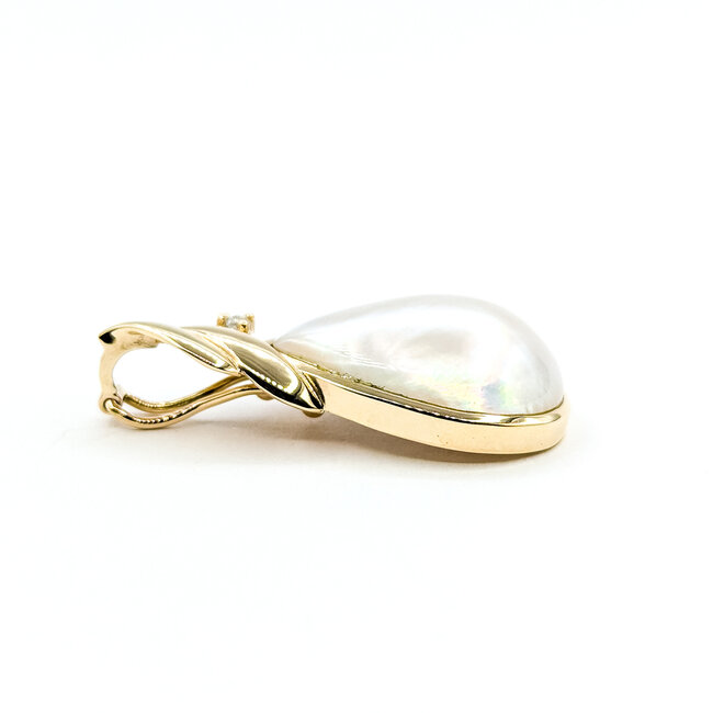 Pendant Enhancer 0.01ctw Round Diamonds 20.5mm x 15.5mm Pearl 14ky 32.4mm x 16mm 4.6g 225110035