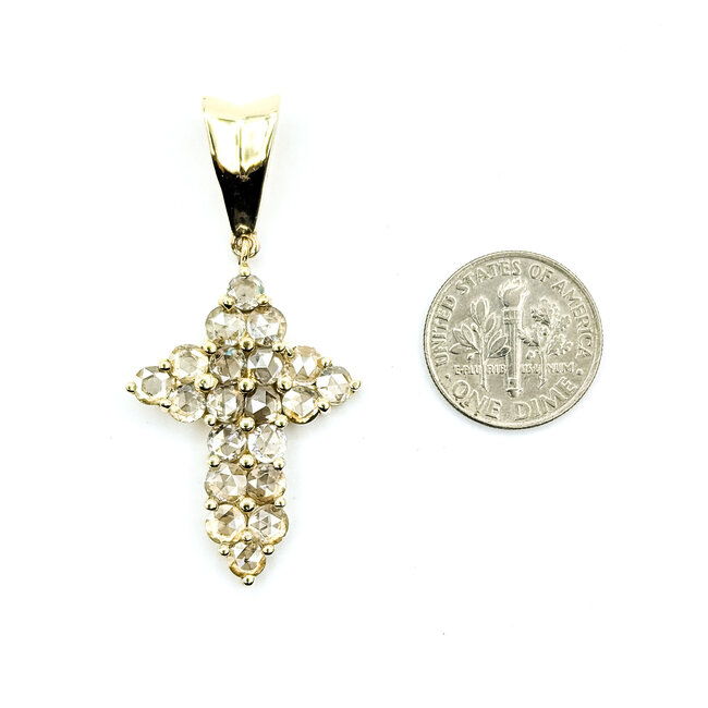 Pendant Cross 3.92ctw Rose Cut Diamonds 14ky 15x7mm 7.22g 225120012