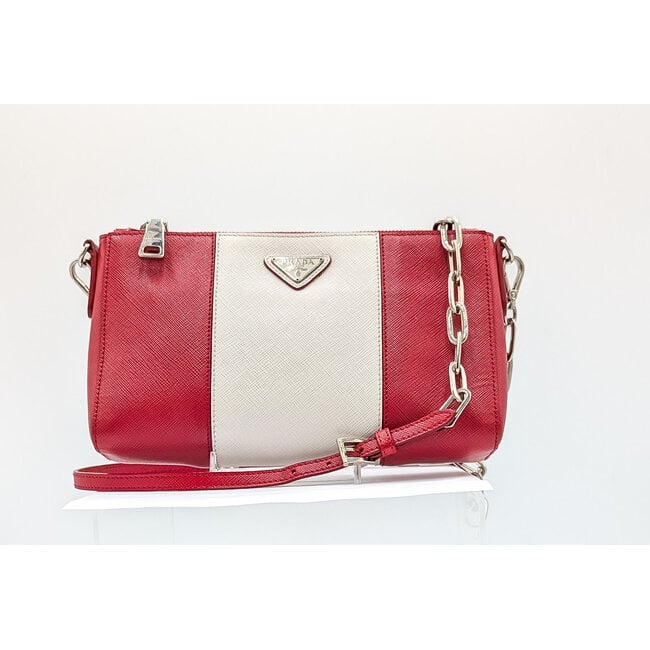 Handbag Prada Triangle Logo Plate Red & White 125125047