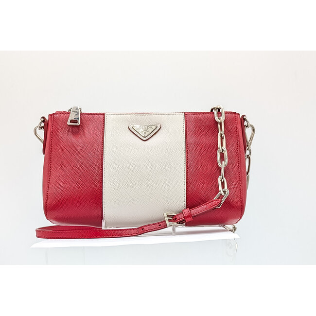 Handbag Prada Triangle Logo Plate Red & White 125125047