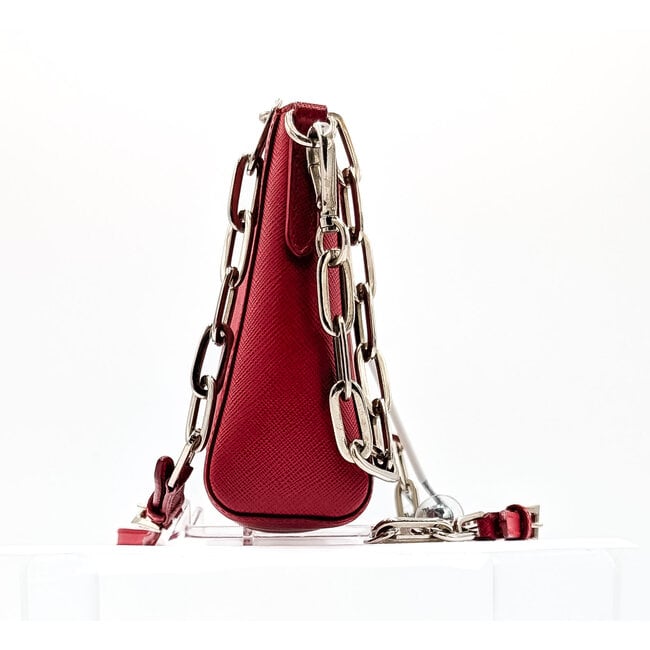 Handbag Prada Triangle Logo Plate Red & White 125125047