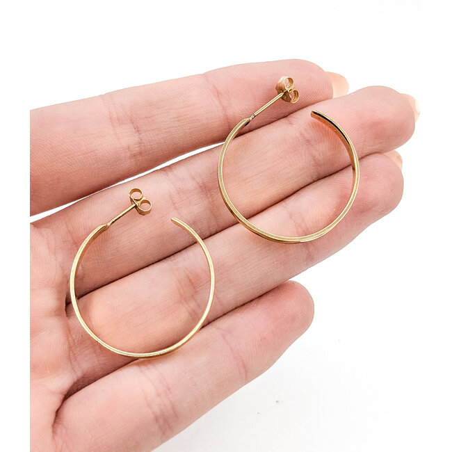 Earrings J-Hoop Stream Pattern Friction Back 14ky 3mm 1.05" 3.8g 125102012