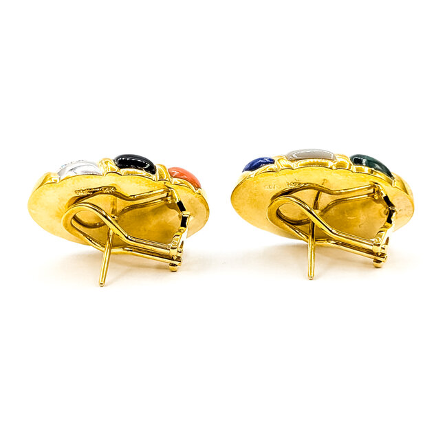Earrings Omega Back .20ctw Round Diamonds 14x6mm Lapis, MOP, Onyx, Malachite, Coral 14ky 1.1x.75" 16.54g 225120007