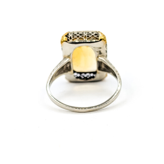 Ring Art Deco Filigree 8ct Orange Glass 14ktt 16.5mm Sz6.25 3.93g 225120020