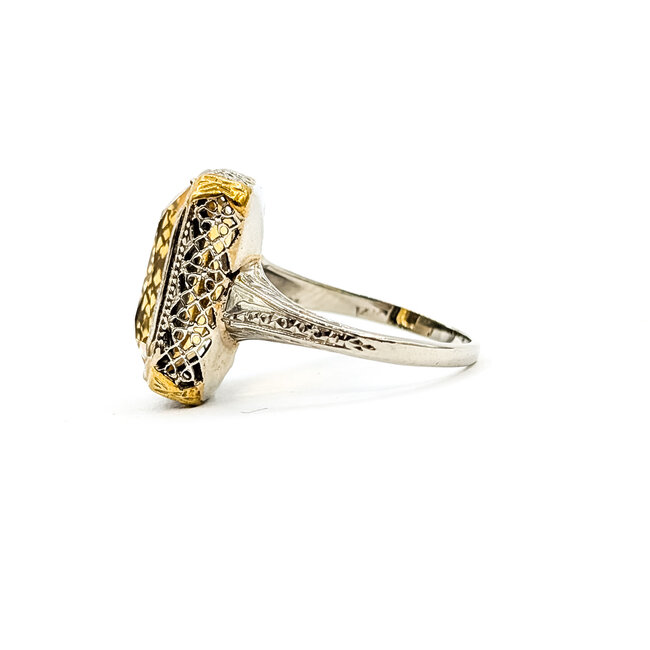 Ring Art Deco Filigree 8ct Orange Glass 14ktt 16.5mm Sz6.25 3.93g 225120020