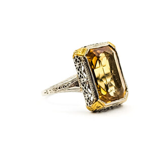 Ring Art Deco Filigree 8ct Orange Glass 14ktt 16.5mm Sz6.25 3.93g 225120020