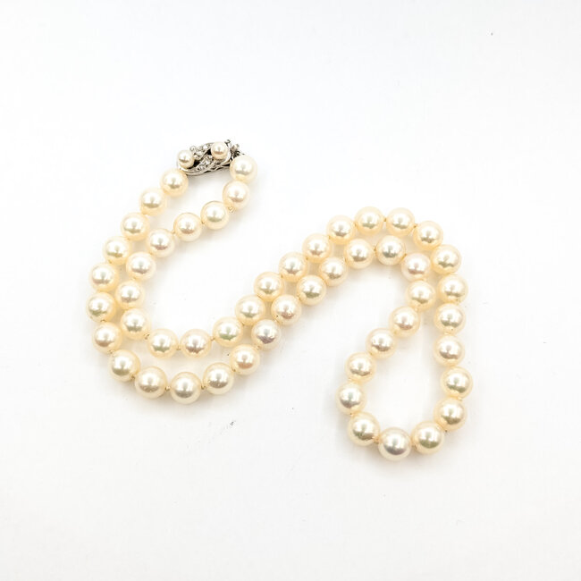 Necklace Strand .03ctw Single Cut Diamonds 6.5mm Pearl 14kw 15" 225110076