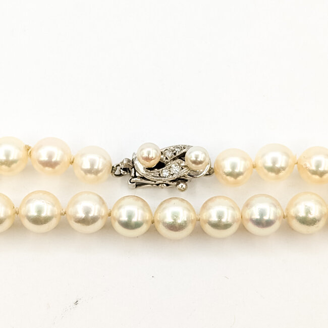 Necklace Strand .03ctw Single Cut Diamonds 6.5mm Pearl 14kw 15" 225110076