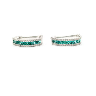 Earrings Lever Back 0.43ctw Round Diamonds 1.13ctw Emerald 14kw .8x.2" 5.54g 225110140