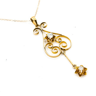 Necklace Lavalier .17ctw Old Mine Cut Diamonds 14ky 1.9x.75" 18" 2.8g 225110079