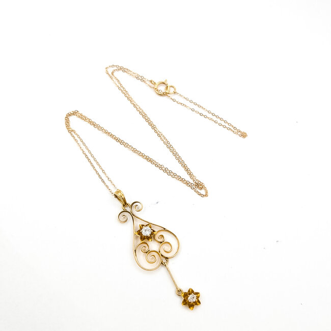 Necklace Lavalier .17ctw Old Mine Cut Diamonds 14ky 1.9x.75" 18" 2.8g 225110079