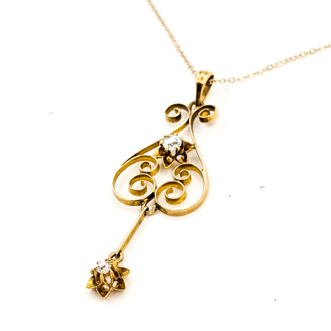 Necklace Lavalier .17ctw Old Mine Cut Diamonds 14ky 1.9x.75" 18" 2.8g 225110079