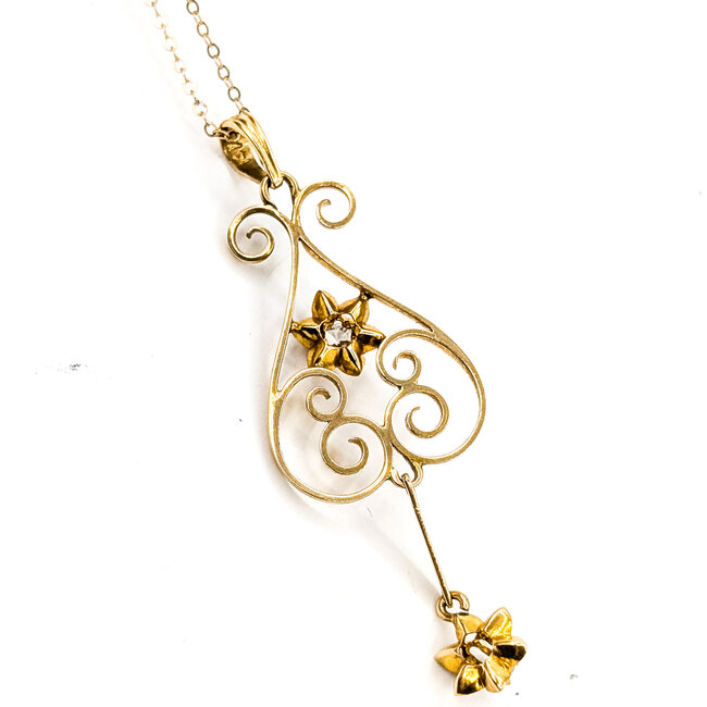 Necklace Lavalier .17ctw Old Mine Cut Diamonds 14ky 1.9x.75" 18" 2.8g 225110079