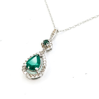 Pendant Drop 0.18ctw Round Diamonds 1.16 Emerald 14kw 27.8mm x 10.25mm 18" 2.7g 225110043