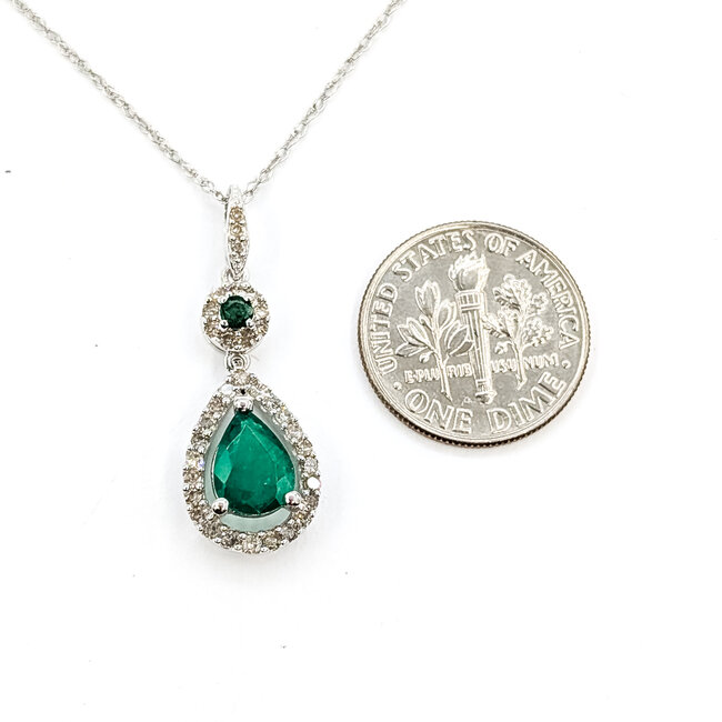 Pendant Drop 0.18ctw Round Diamonds 1.16 Emerald 14kw 27.8mm x 10.25mm 18" 2.7g 225110043