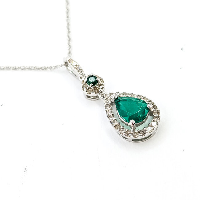 Pendant Drop 0.18ctw Round Diamonds 1.16 Emerald 14kw 27.8mm x 10.25mm 18" 2.7g 225110043