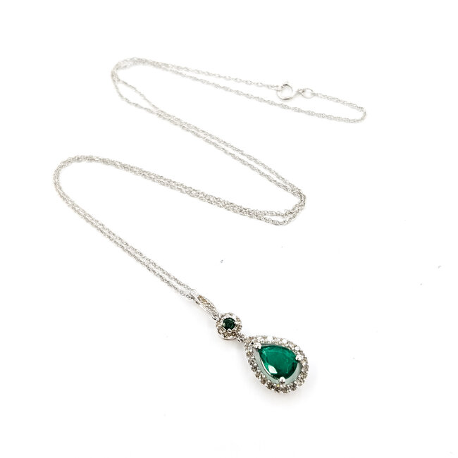 Pendant Drop 0.18ctw Round Diamonds 1.16 Emerald 14kw 27.8mm x 10.25mm 18" 2.7g 225110043