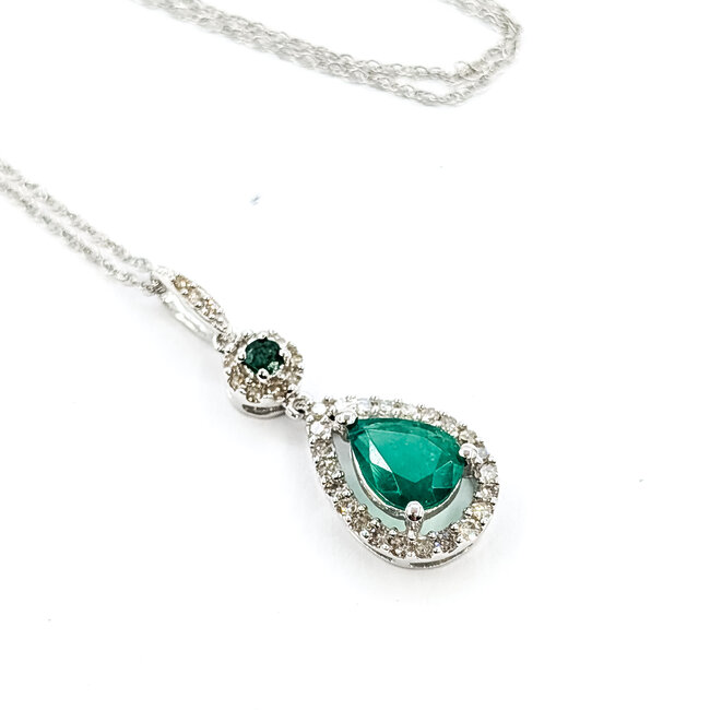 Pendant Drop 0.18ctw Round Diamonds 1.16 Emerald 14kw 27.8mm x 10.25mm 18" 2.7g 225110043