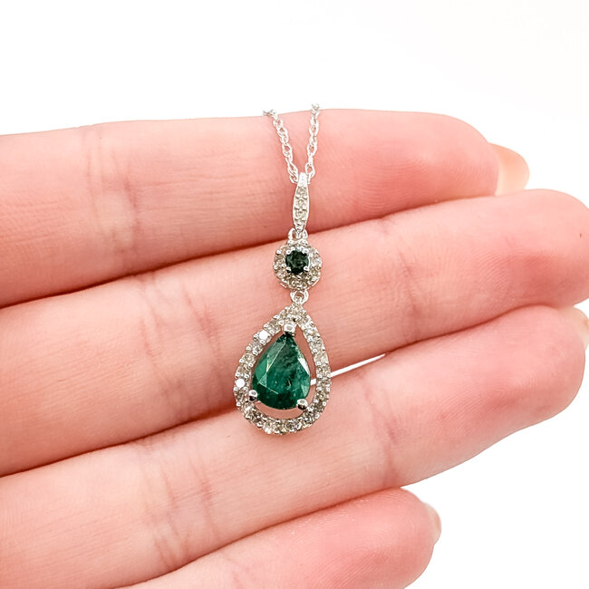 Pendant Drop 0.18ctw Round Diamonds 1.16 Emerald 14kw 27.8mm x 10.25mm 18" 2.7g 225110043