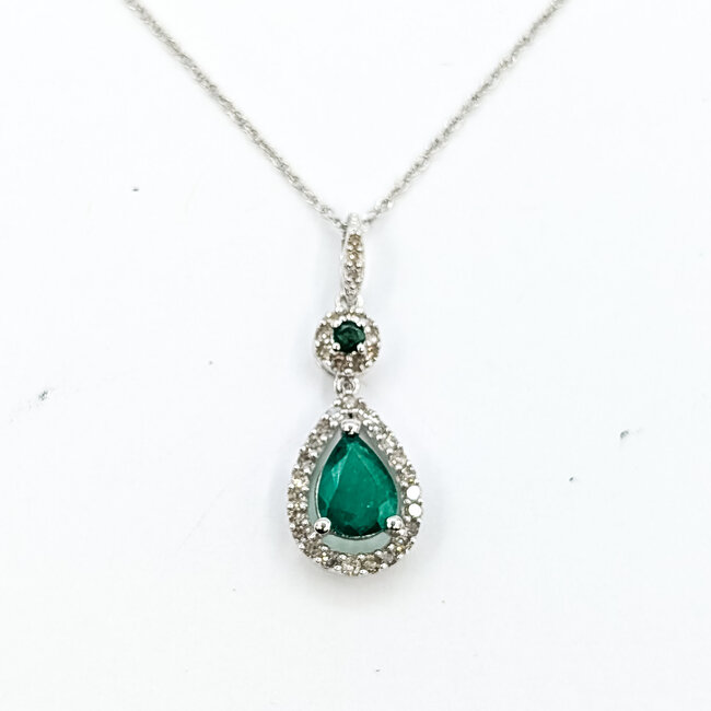 Pendant Drop 0.18ctw Round Diamonds 1.16 Emerald 14kw 27.8mm x 10.25mm 18" 2.7g 225110043