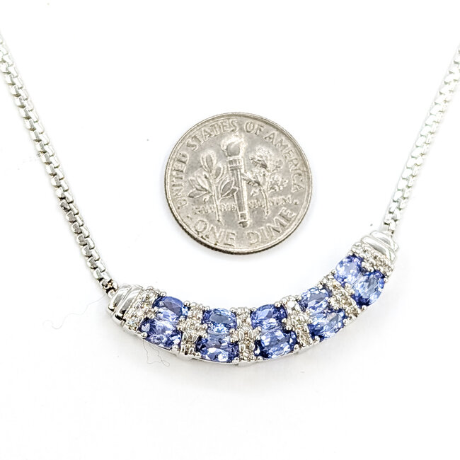 Necklace Alternating 0.12ctw Round Diamonds 2.25ctw Tanzanite 14kw 12.5mm x 35.5mm 17" 5.6g 225110049