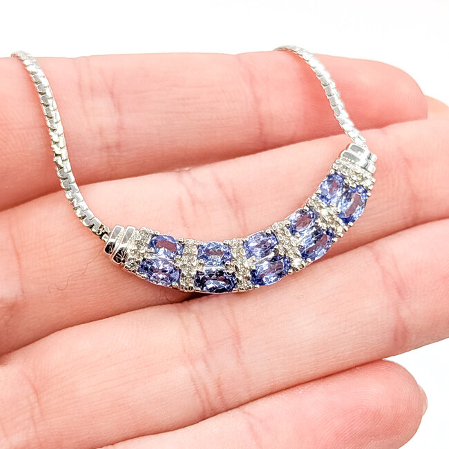 Necklace Alternating 0.12ctw Round Diamonds 2.25ctw Tanzanite 14kw 12.5mm x 35.5mm 17" 5.6g 225110049