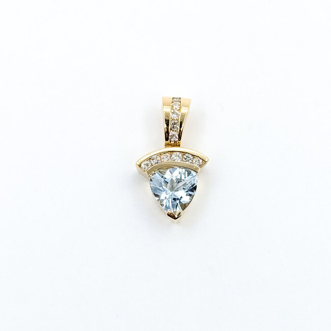 Pendant 0.22ctw Round Diamonds 1ct Aquamarine 14ky 21.5mm x 12.4mm 3.4g 225110041