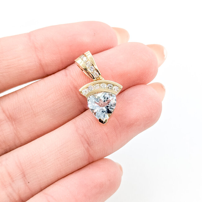 Pendant 0.22ctw Round Diamonds 1ct Aquamarine 14ky 21.5mm x 12.4mm 3.4g 225110041