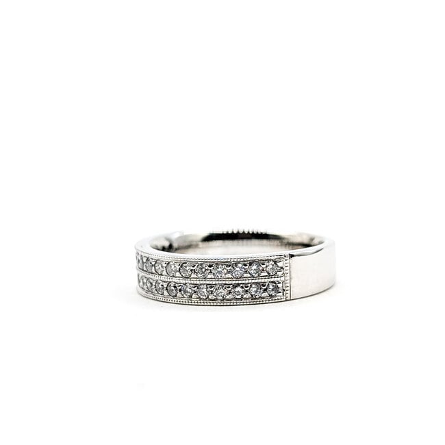 Ring 2-Row Milgrain .50ctw Round Diamonds 14kw 4.5mm Sz5.5 4.34g 125110035